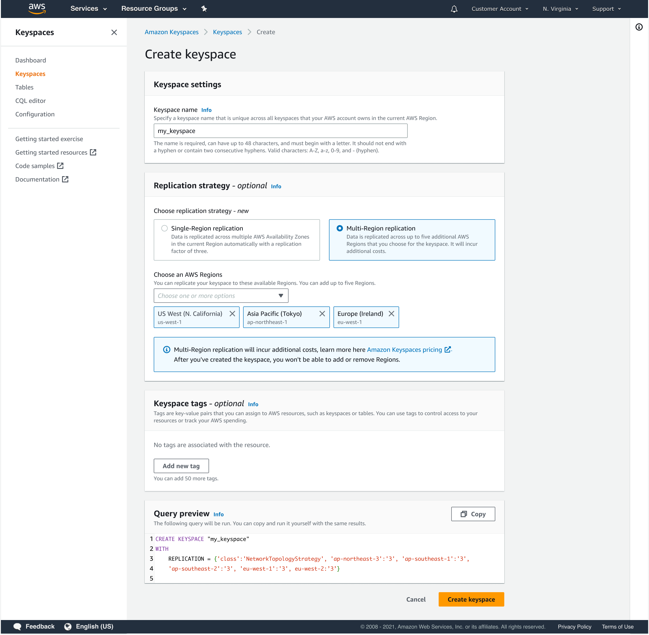 keyspaces